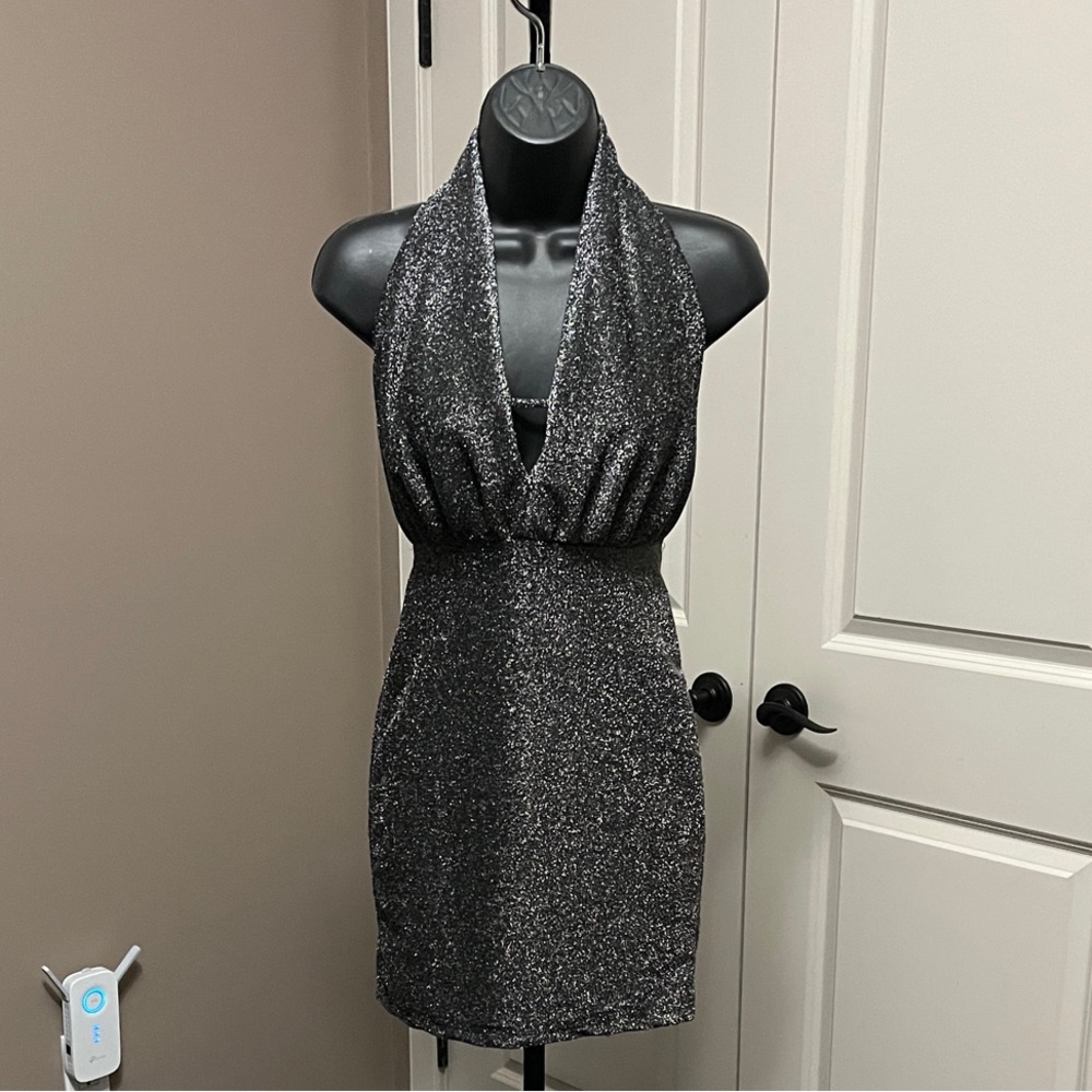 Nataya Shimmering Black Backless Dress